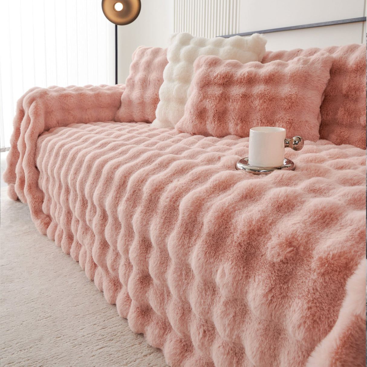 Luxe Ripple Faux Fur Sofa Cover - Modern, Stylish & Durable Sofa Protection