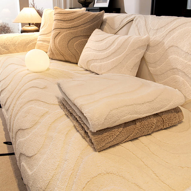 Warm Plush Curved Jacquard Non-Slip Sofa Protector Cover
