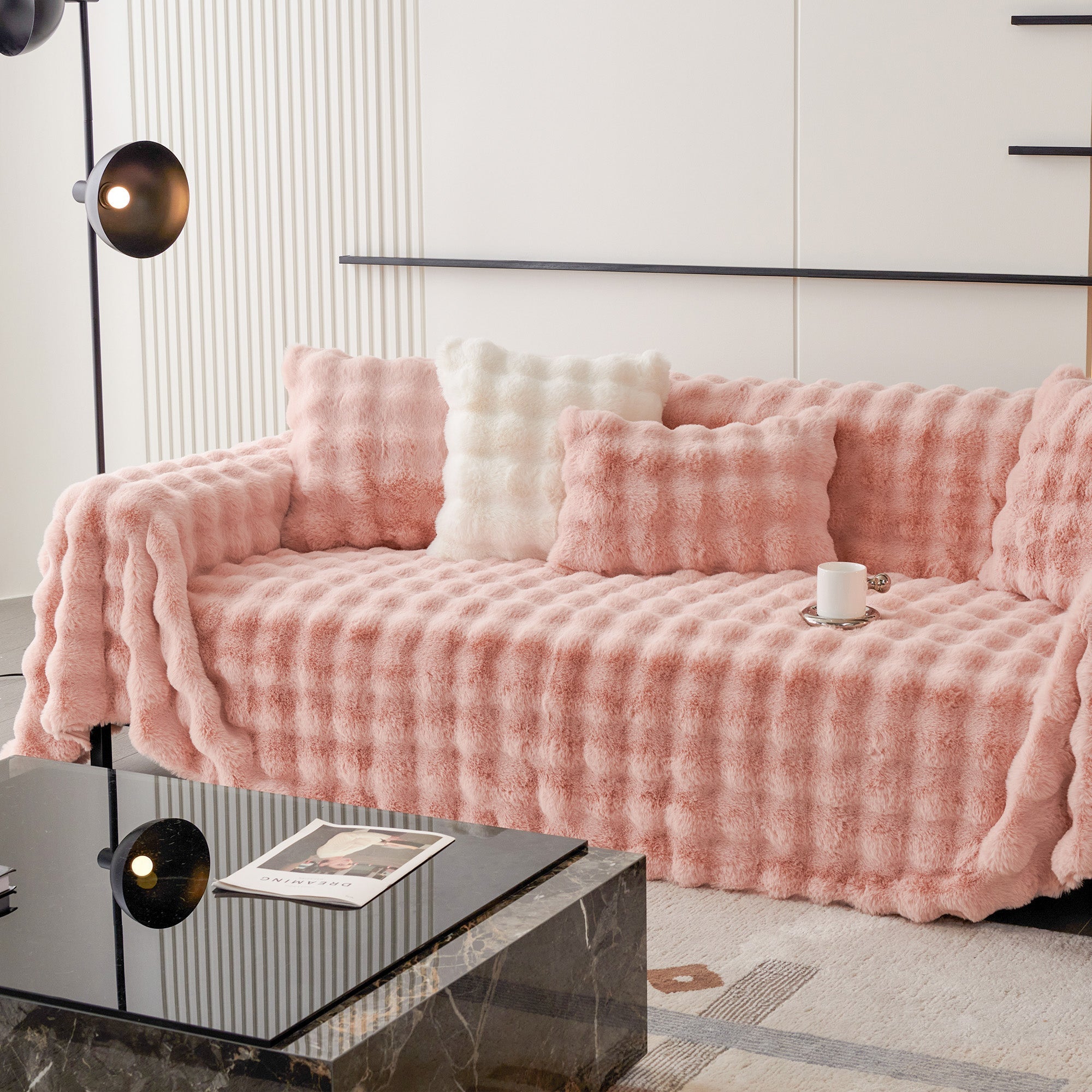 Luxe Ripple Faux Fur Sofa Cover - Modern, Stylish & Durable Sofa Protection