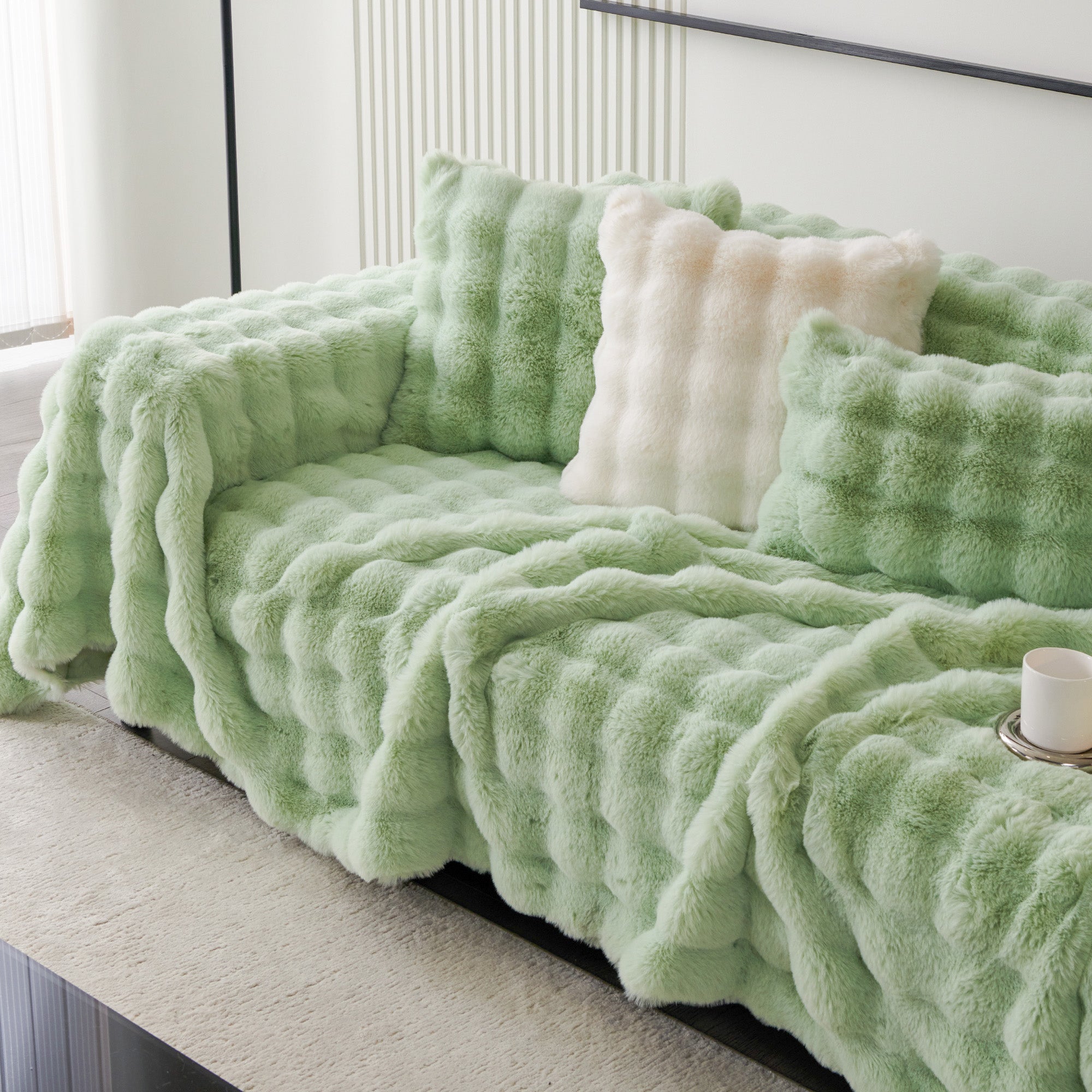 Luxe Ripple Faux Fur Sofa Cover - Modern, Stylish & Durable Sofa Protection