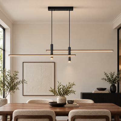 Modern LED Linear Pendant Light – Adjustable Height & Dimmable Options