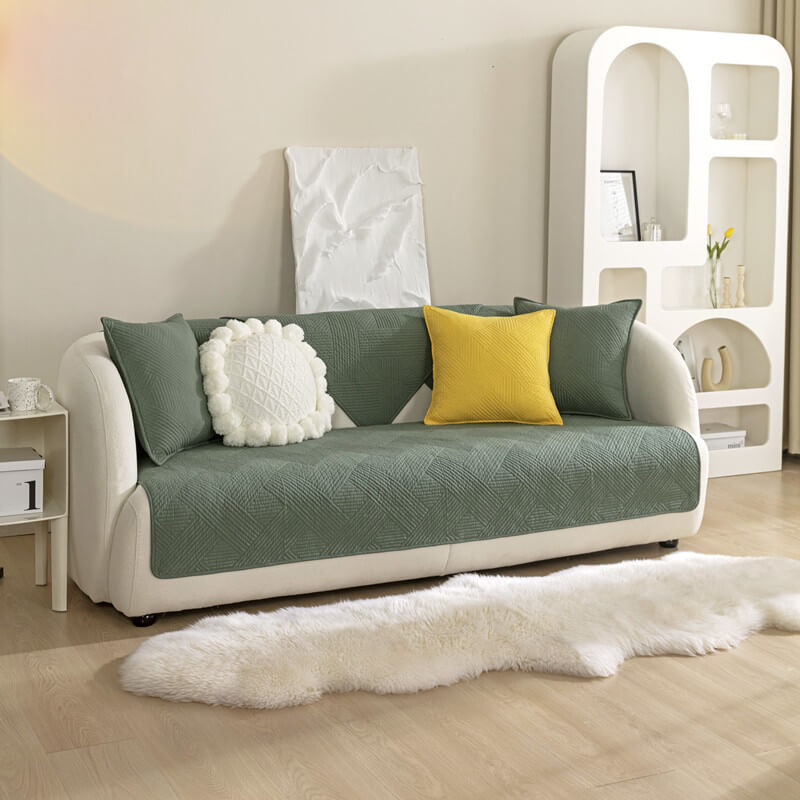 Minimalist All-Season Solid Cotton Geometric Couch Cover