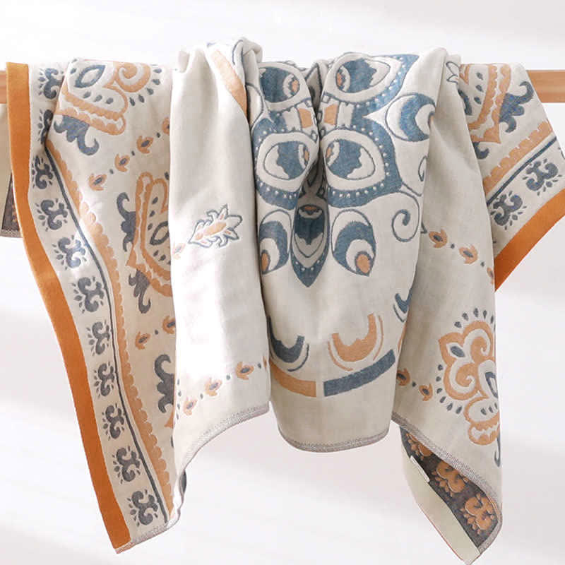 Ownkoti Flower Print Jacquard Cotton Bath Towel-2