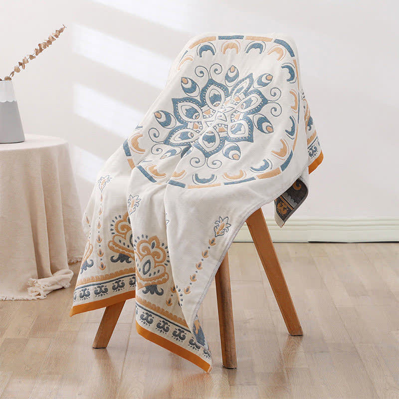 Ownkoti Flower Print Jacquard Cotton Bath Towel-1