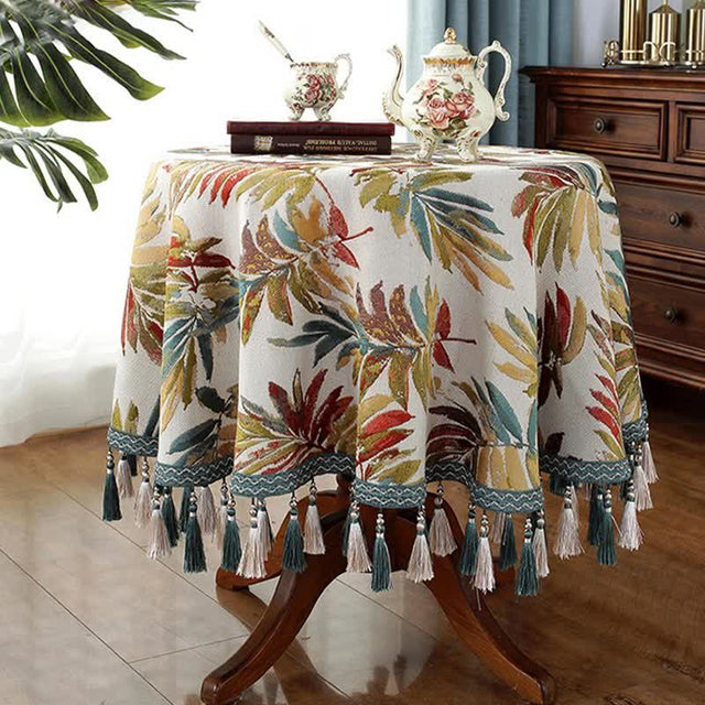 Chenille Jacquard Elegant Floral Tablecloth-5