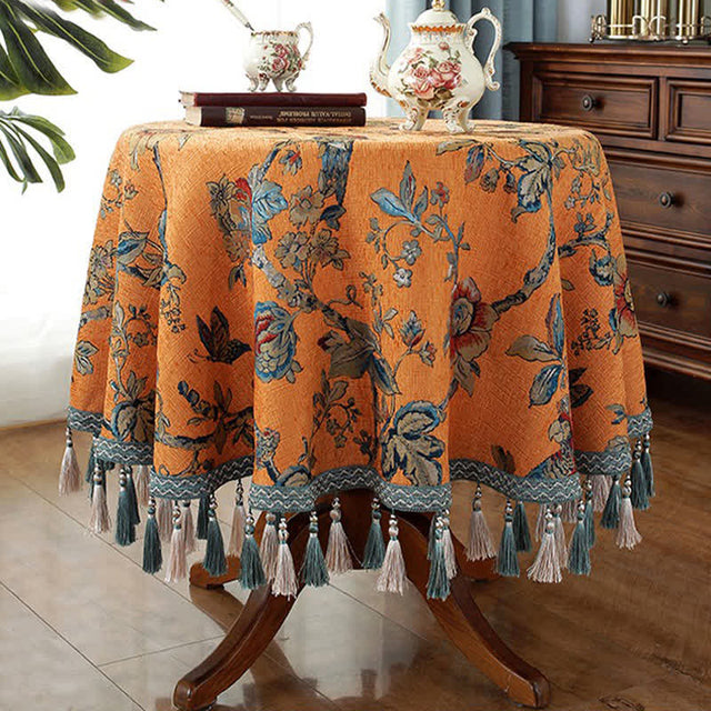 Chenille Jacquard Elegant Floral Tablecloth-2