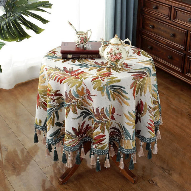 Chenille Jacquard Elegant Floral Tablecloth-4