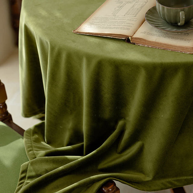 French Vintage Olive Green Velvet Tablecloth-6