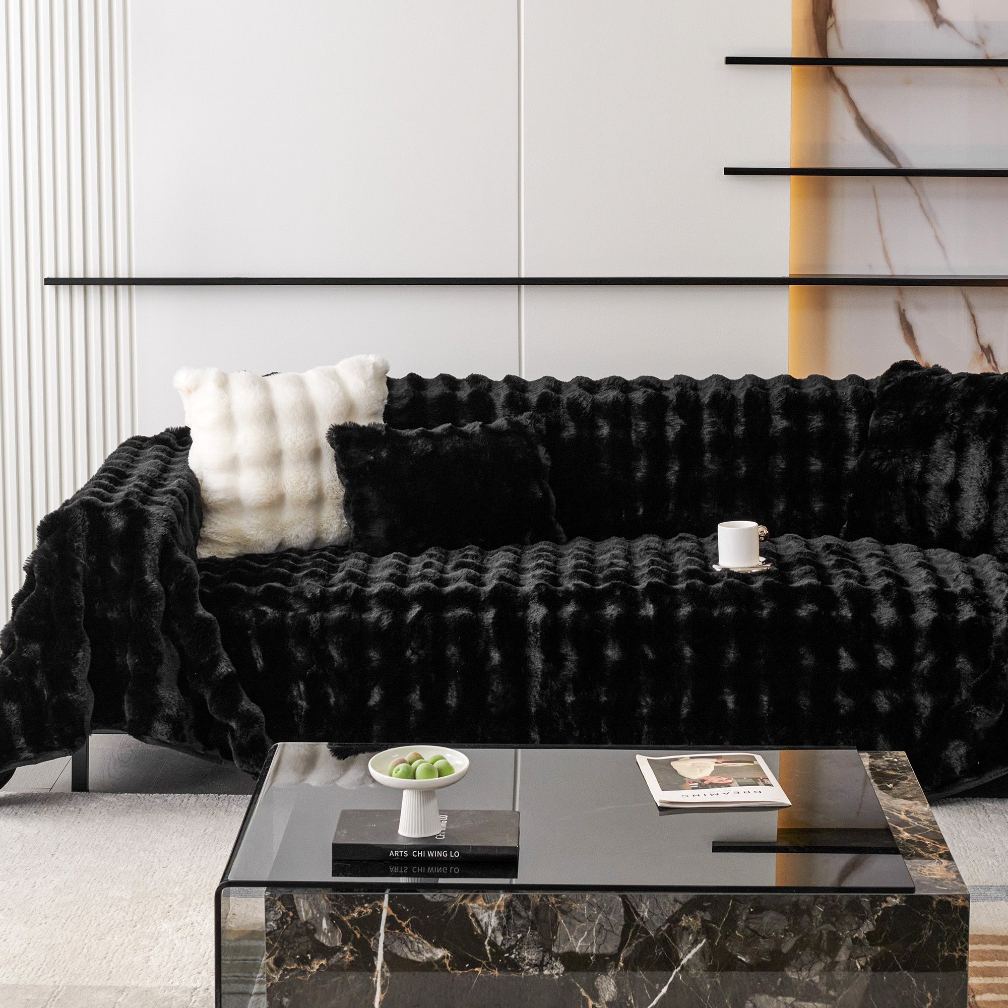 Luxe Ripple Faux Fur Sofa Cover - Modern, Stylish & Durable Sofa Protection