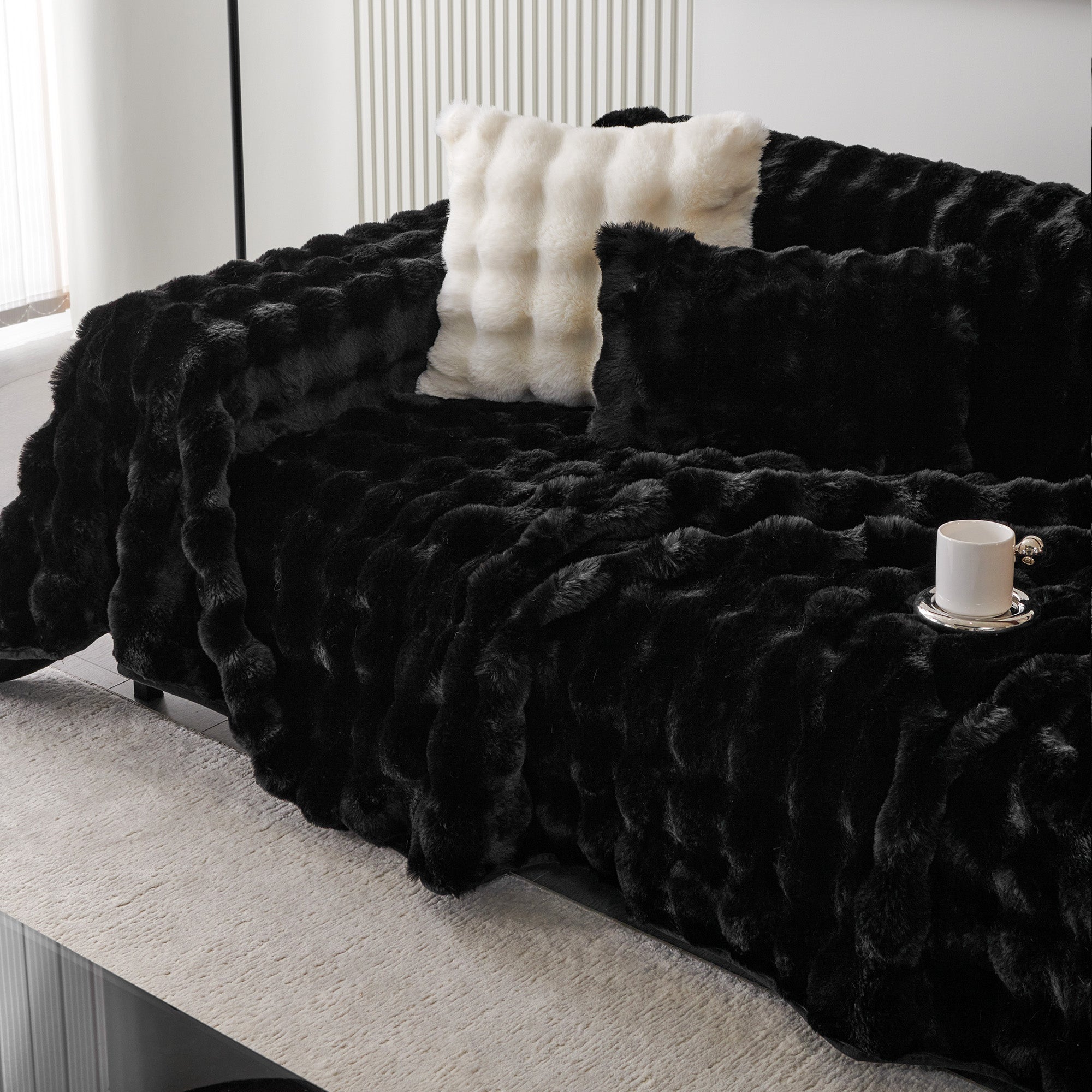 Luxe Ripple Faux Fur Sofa Cover - Modern, Stylish & Durable Sofa Protection