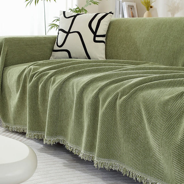 Chenille Blanket Herringbone Tassel Couch Cover Cozy Style