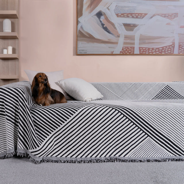 Black Geometric Reversible Sofa Cover - Modern, Stylish & Durable Sofa Protection