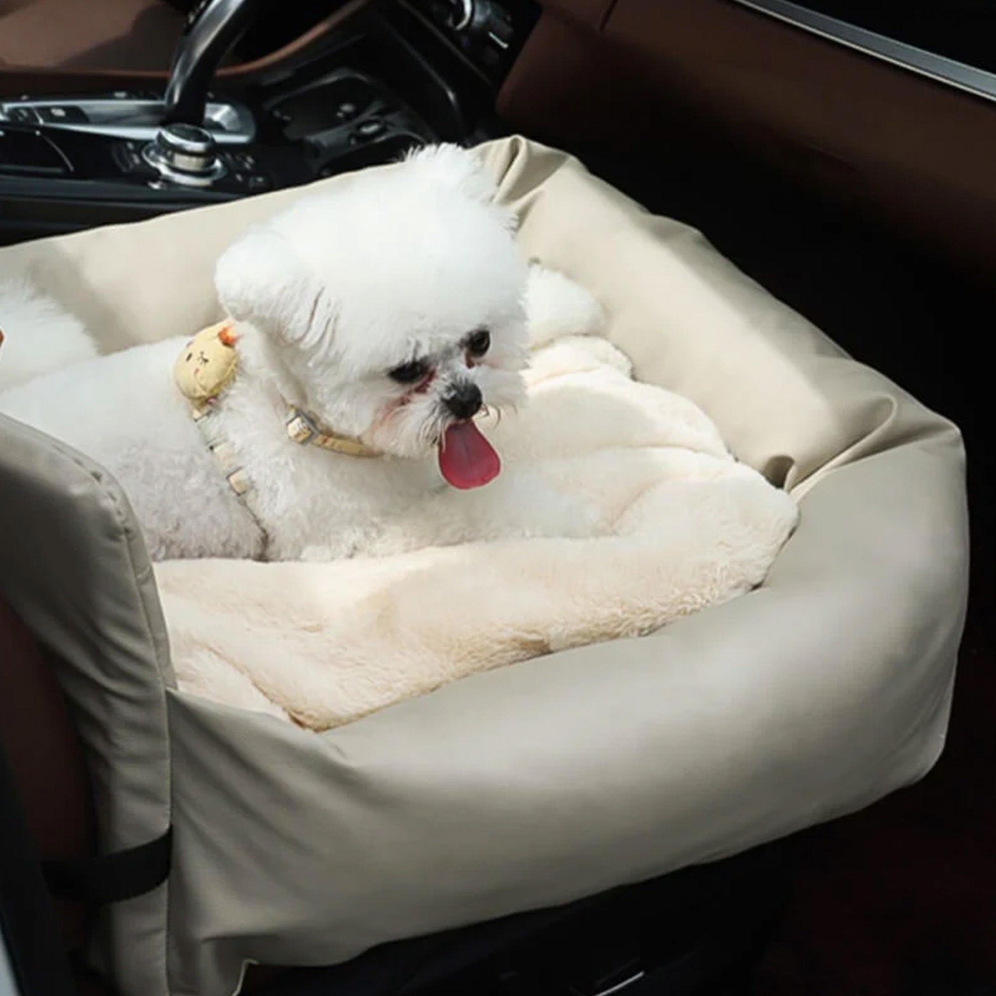 Faux Leather Dog Car Seat Bed – Waterproof, Secure & Comfortable