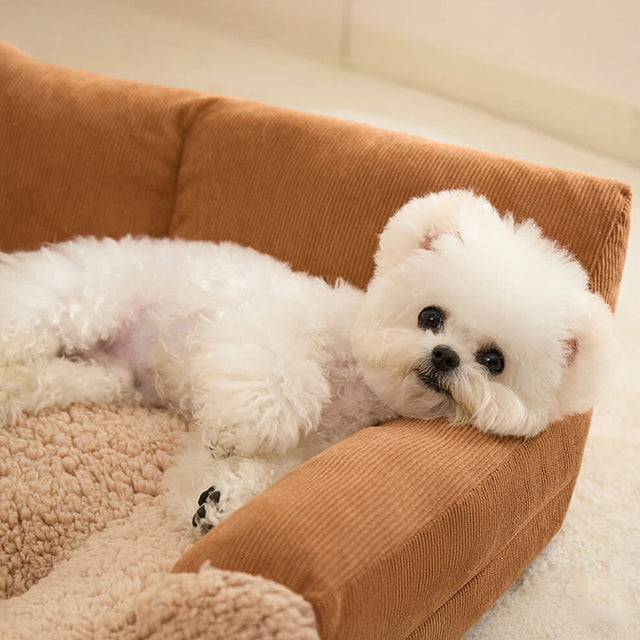 Luxury Corduroy Pet Sofa Bed Plush Supportive Washable