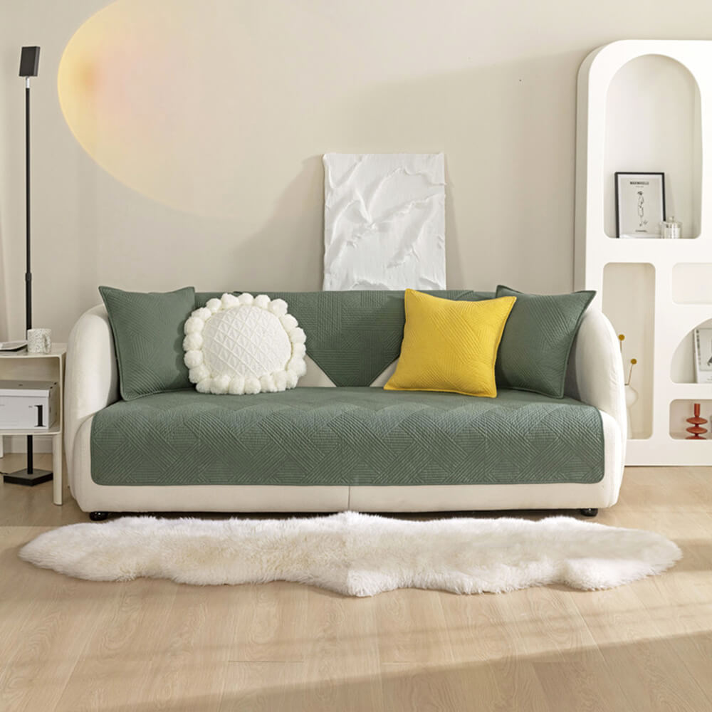 Minimalist All-Season Solid Cotton Geometric Couch Cover