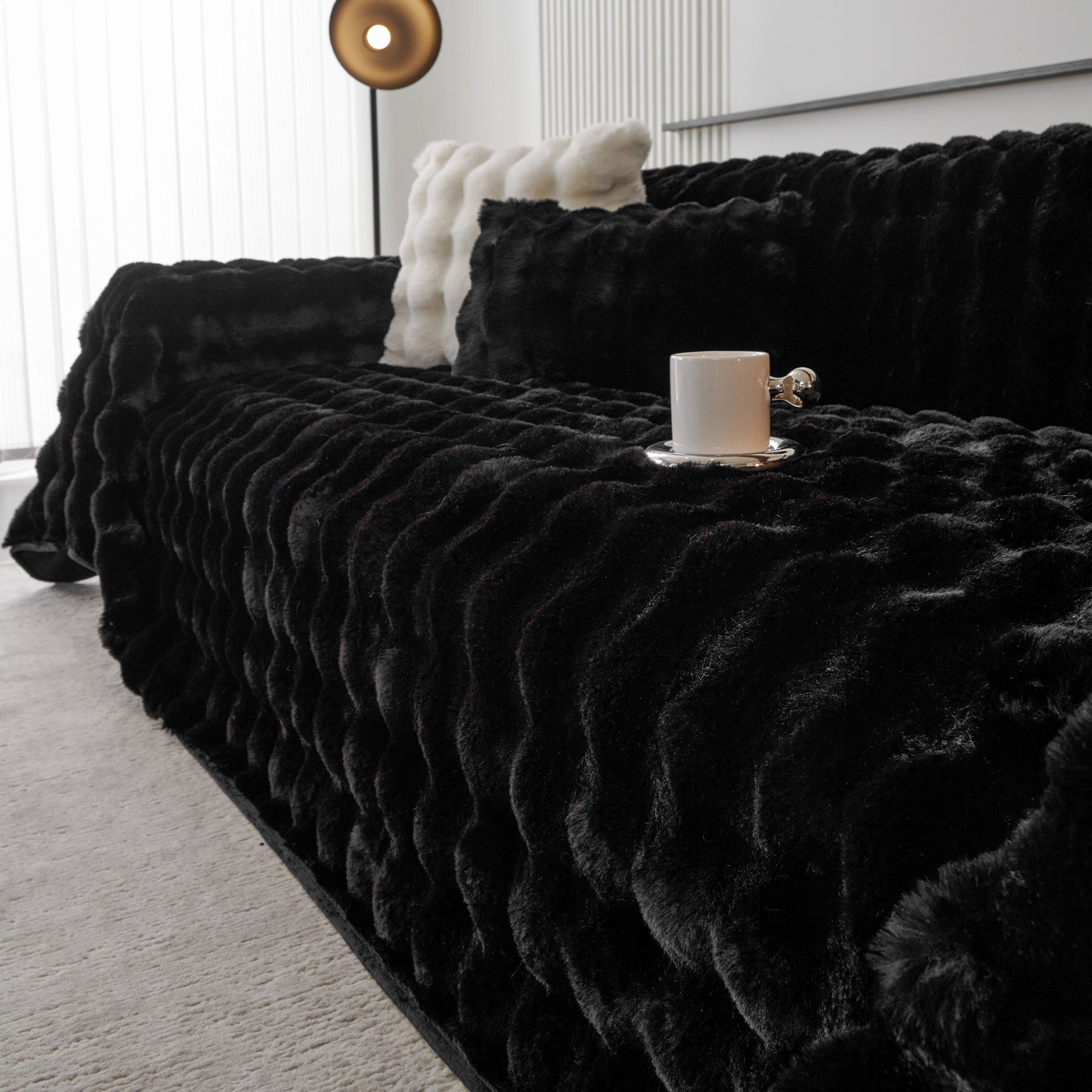 Luxe Ripple Faux Fur Sofa Cover - Modern, Stylish & Durable Sofa Protection