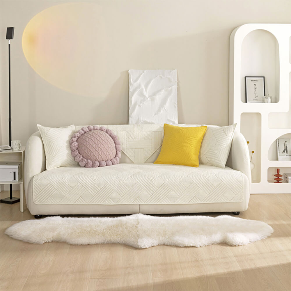 Minimalist All-Season Solid Cotton Geometric Couch Cover