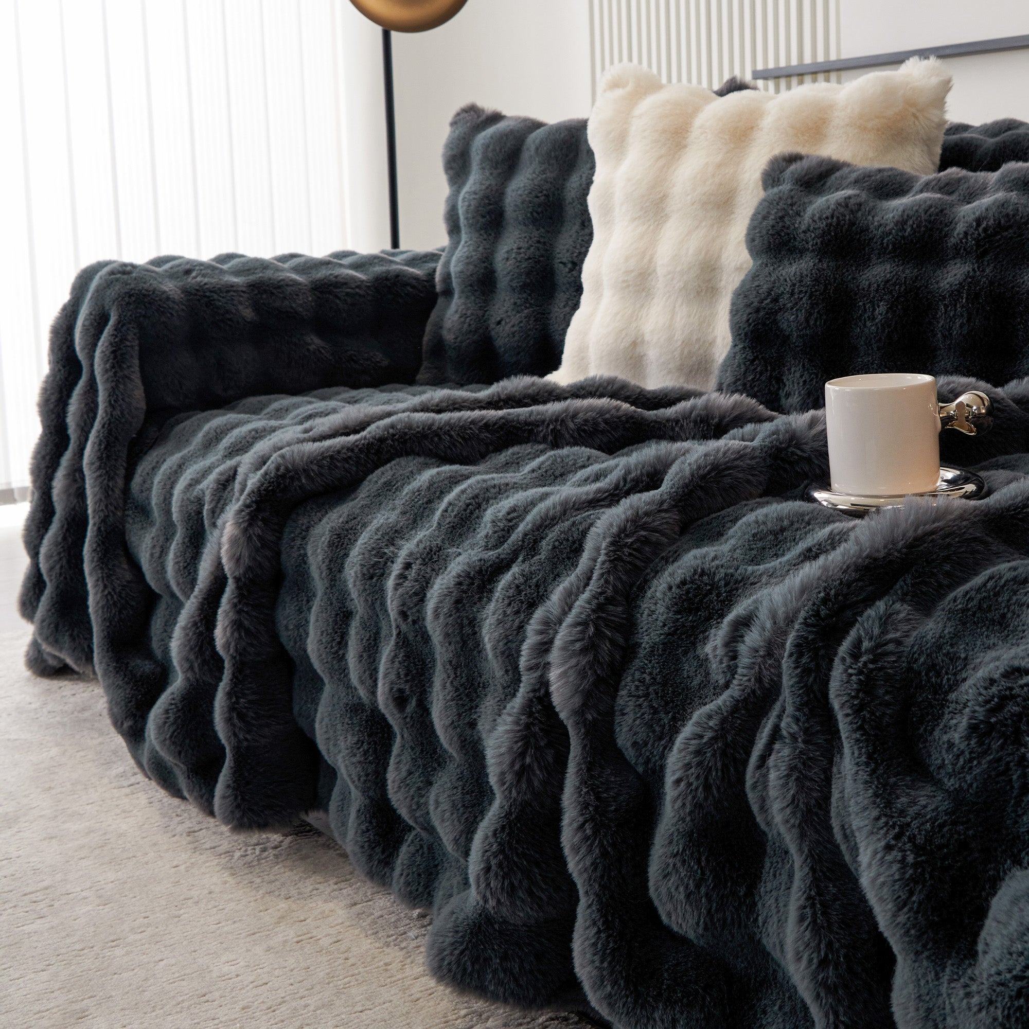 Luxe Ripple Faux Fur Sofa Cover - Modern, Stylish & Durable Sofa Protection