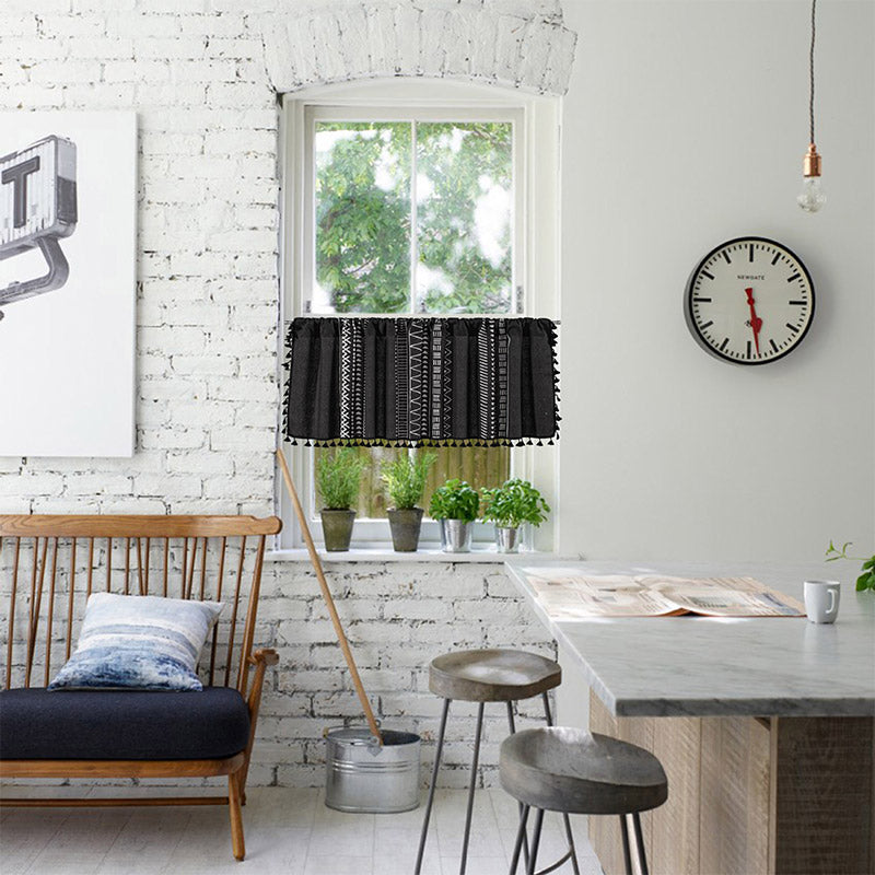 Black Pattern Tassel Tier Curtain