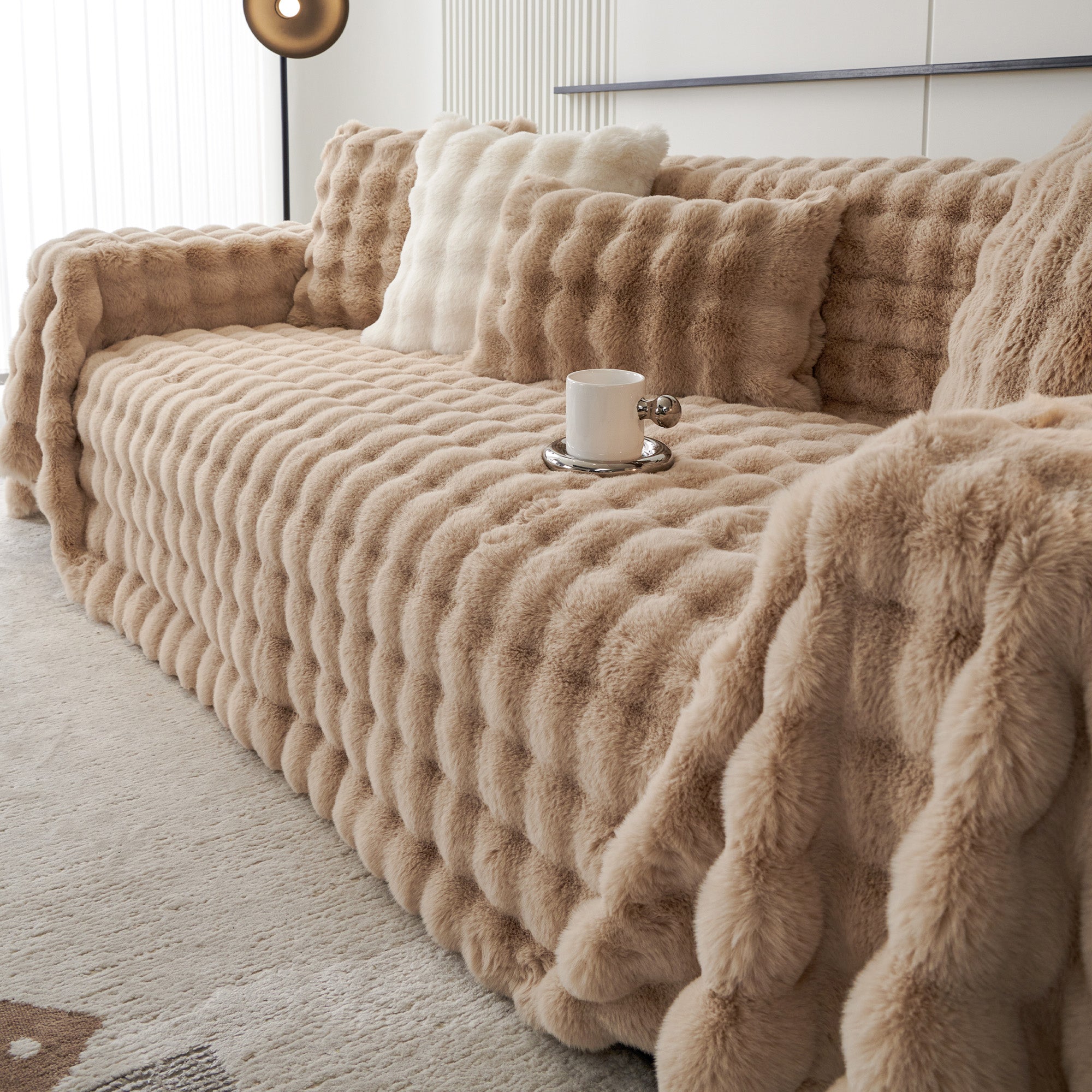 Luxe Ripple Faux Fur Sofa Cover - Modern, Stylish & Durable Sofa Protection