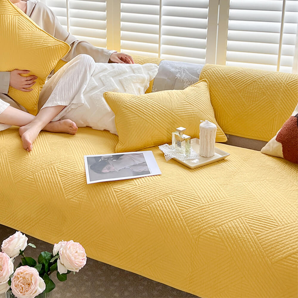 Minimalist All-Season Solid Cotton Geometric Couch Cover