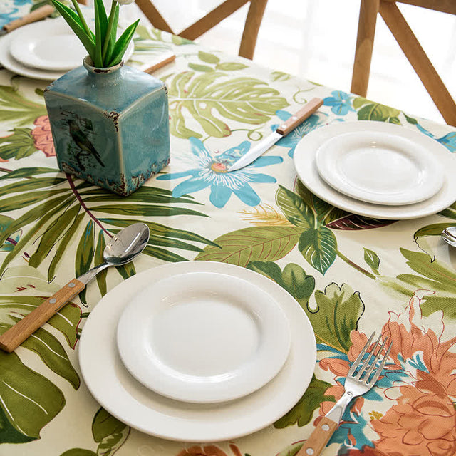 Tropical Rainforest Monstera Pure Cotton Tablecloth-5