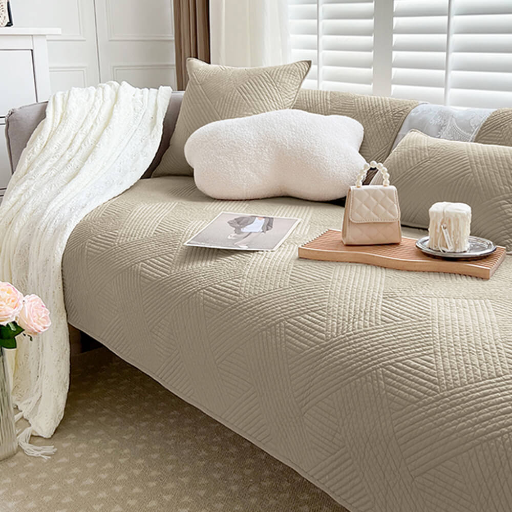 Minimalist All-Season Solid Cotton Geometric Couch Cover