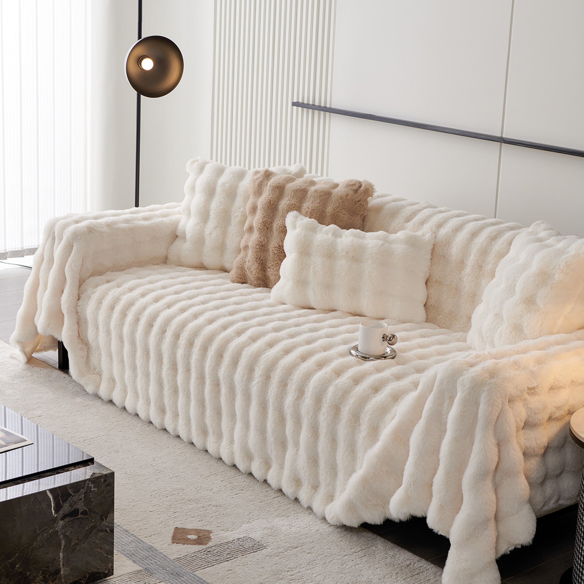 Luxe Ripple Faux Fur Sofa Cover - Modern, Stylish & Durable Sofa Protection