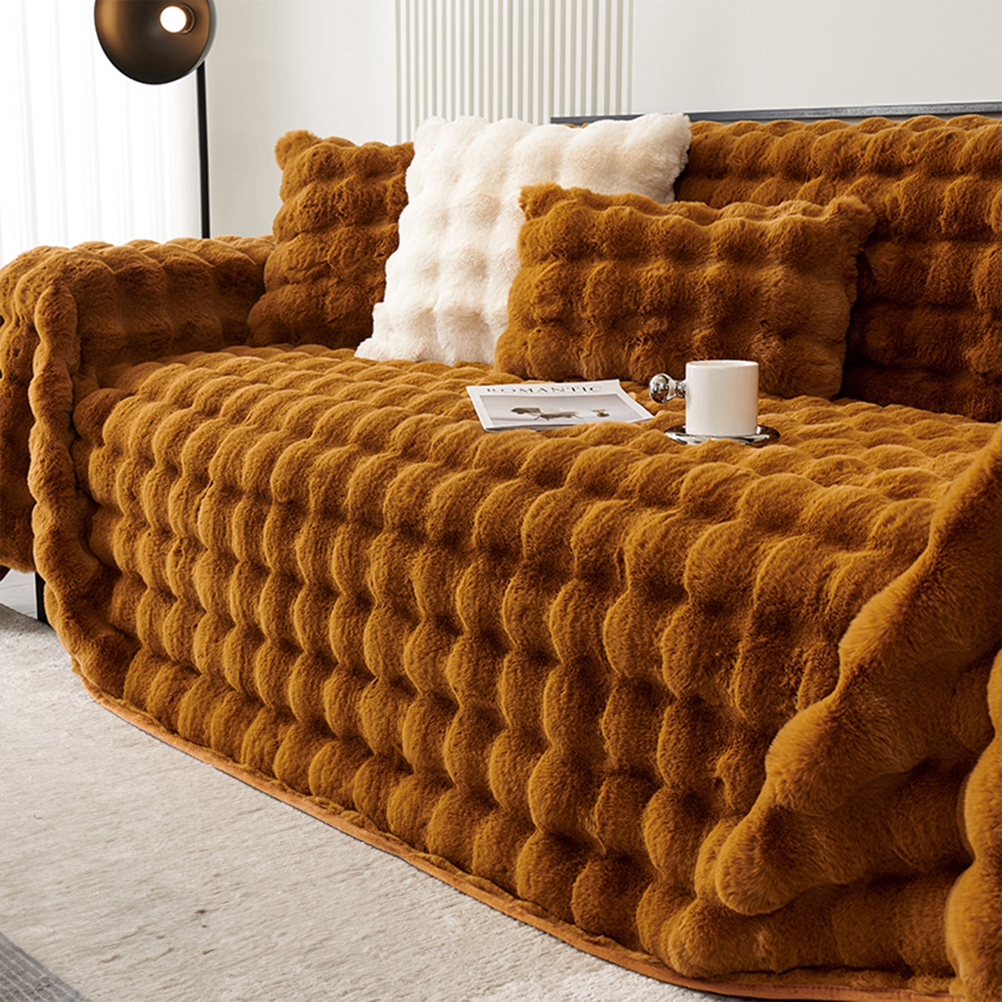 Luxe Ripple Faux Fur Sofa Cover - Modern, Stylish & Durable Sofa Protection