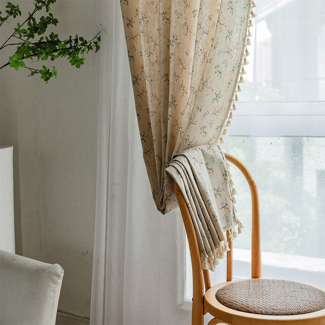 Countryside Style Floral Light Filtering Curtain in Cotton Linen