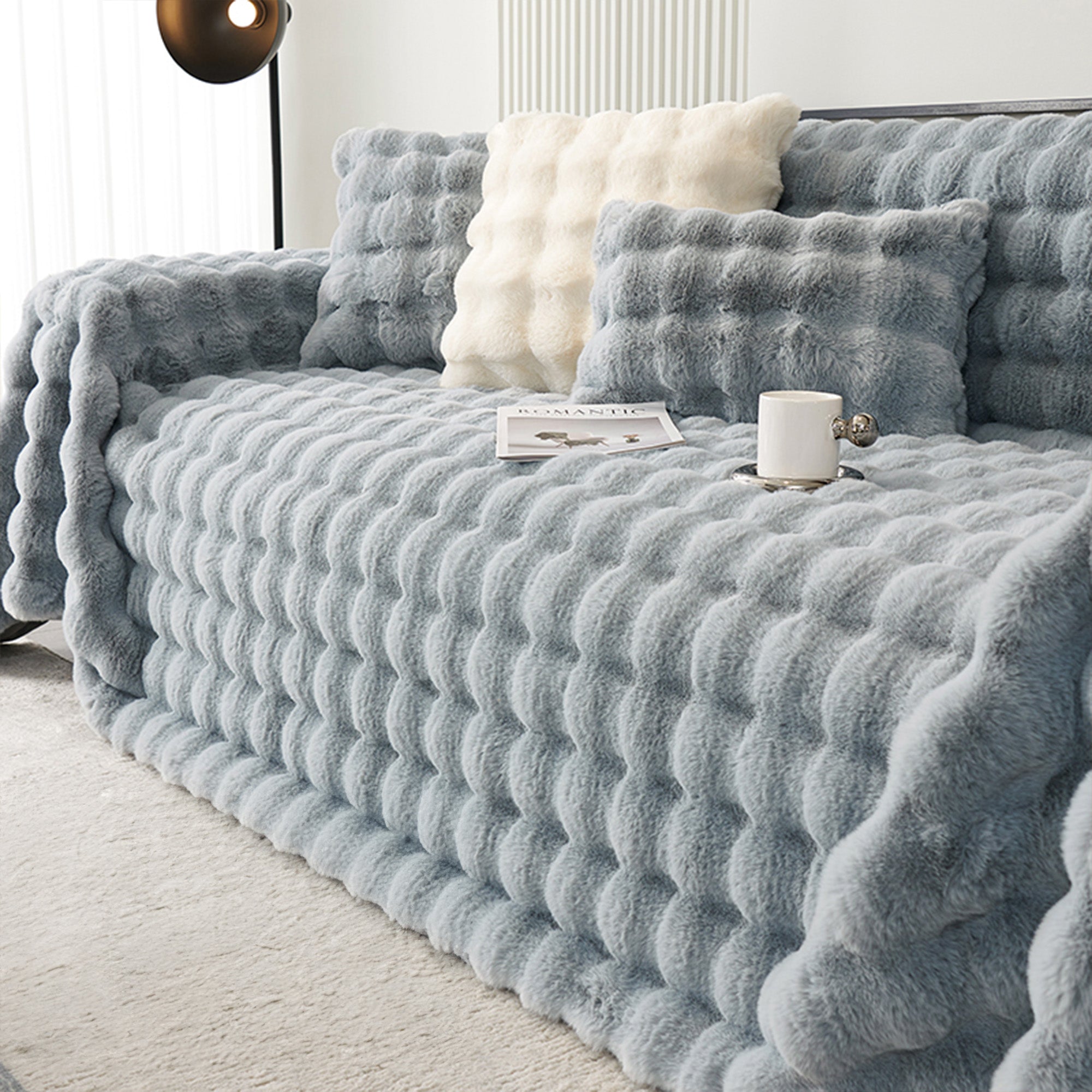 Luxe Ripple Faux Fur Sofa Cover - Modern, Stylish & Durable Sofa Protection