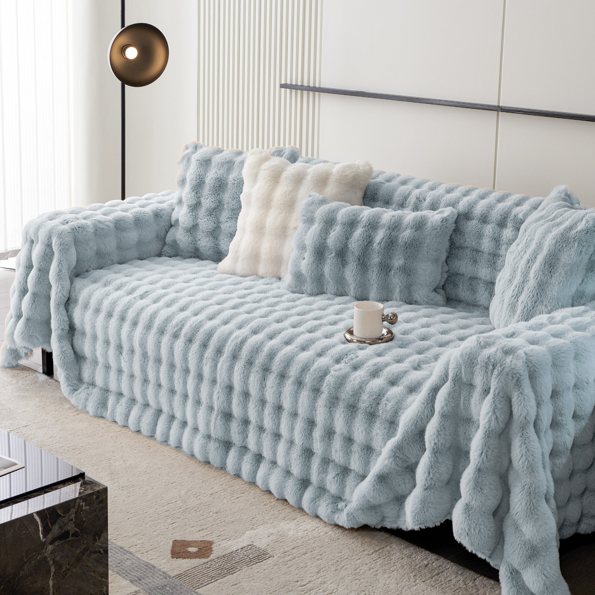 Luxe Ripple Faux Fur Sofa Cover - Modern, Stylish & Durable Sofa Protection