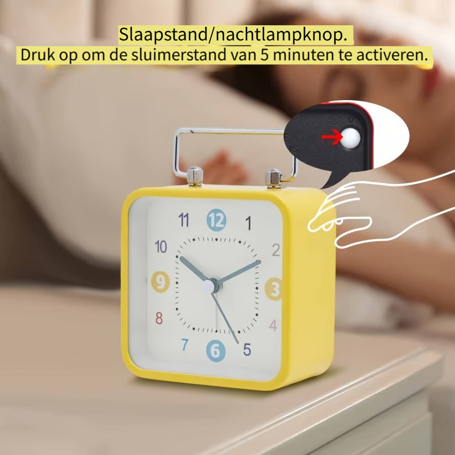 Square Metal Alarm Clock with Night Light and Snooze Feature