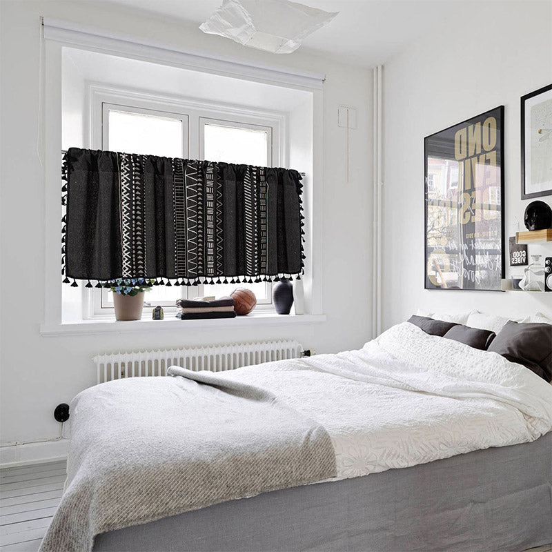 Black Pattern Tassel Tier Curtain