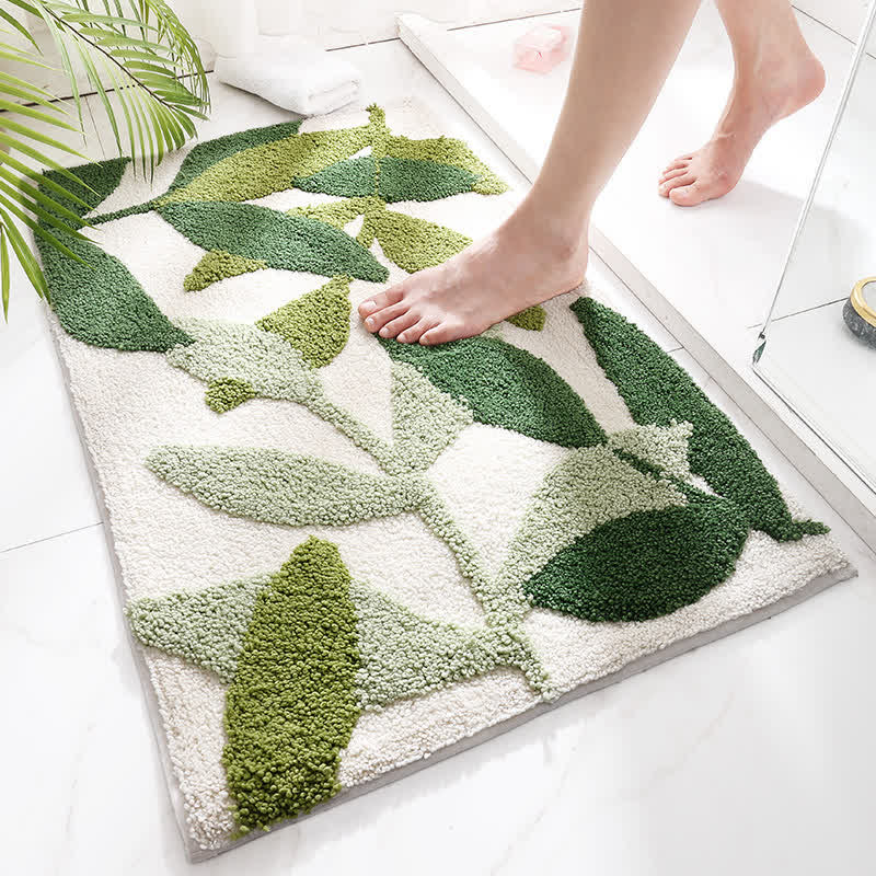 Ownkoti Green Leaf Print Soft Non-Slip Floor Rug-1