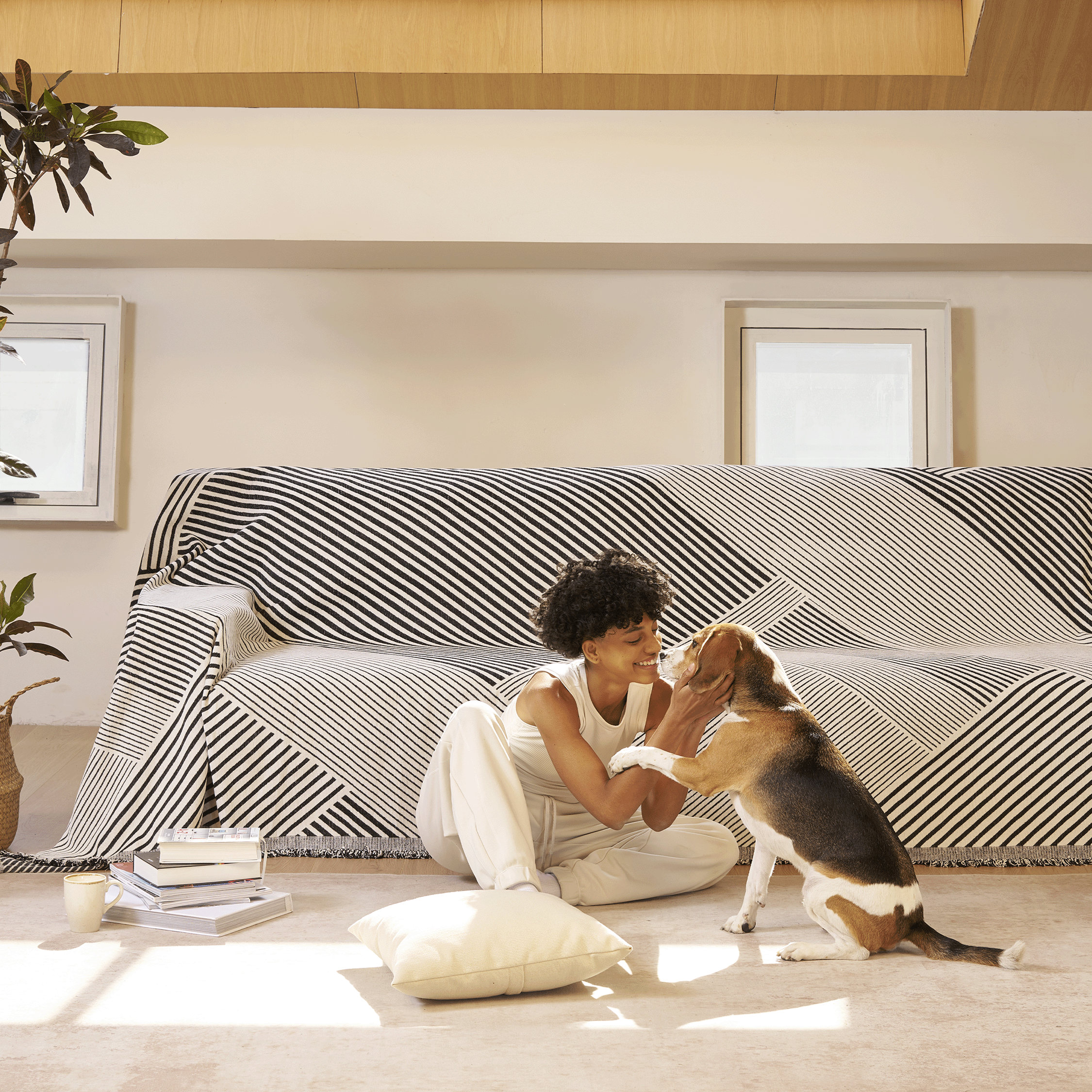 Black Geometric Reversible Sofa Cover - Modern, Stylish & Durable Sofa Protection