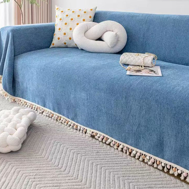 Pet Friendly Herringbone Tassel Luxe Sofa Cover - Modern, Stylish & Durable Sofa Protection