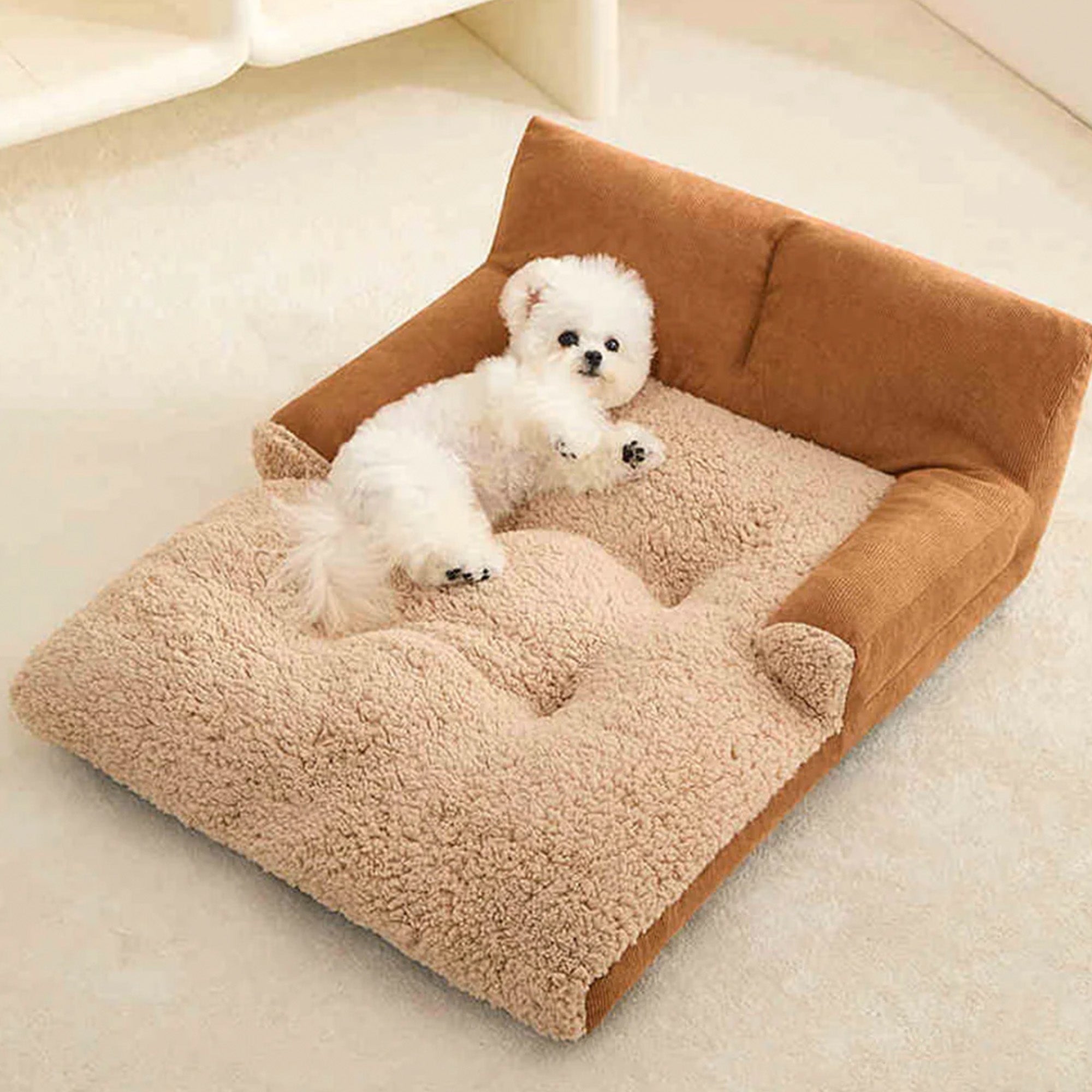 Luxury Corduroy Pet Sofa Bed Plush Supportive Washable
