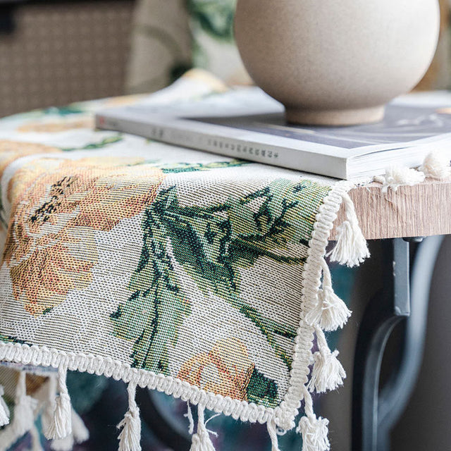 Beige Flower Tassel Semi Blackout Curtain for Privacy