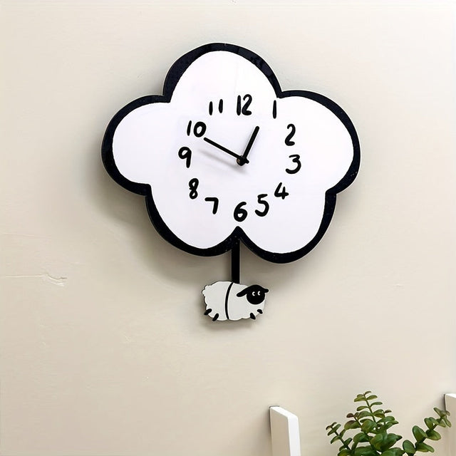 WhimsicalTime Playful Cartoon Wall Clock with Swinging Sheep