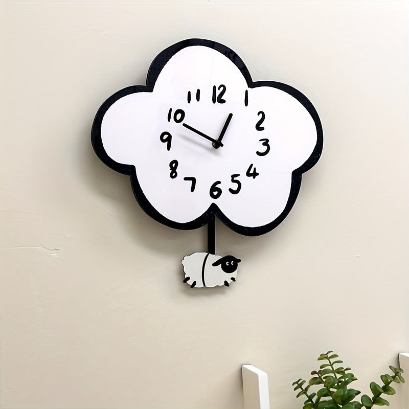 WhimsicalTime Playful Cartoon Wall Clock with Swinging Sheep