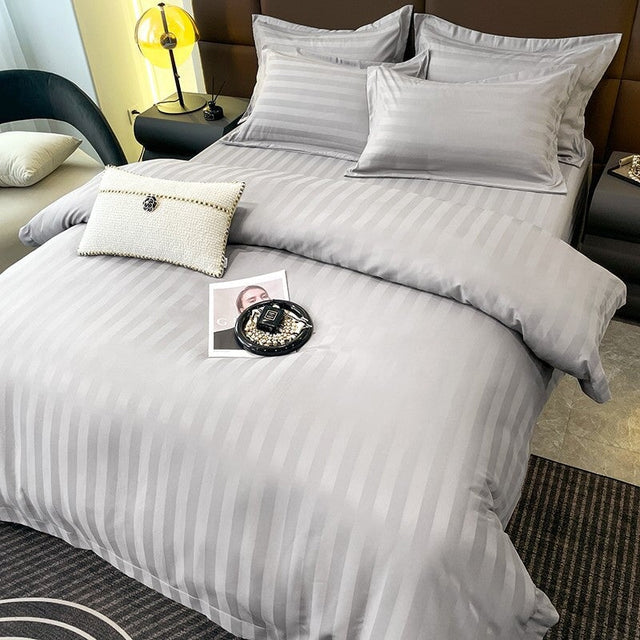 Nordic Luxe Hotel Striped Duvet Cover Set (Organic Cotton, 600 TC)