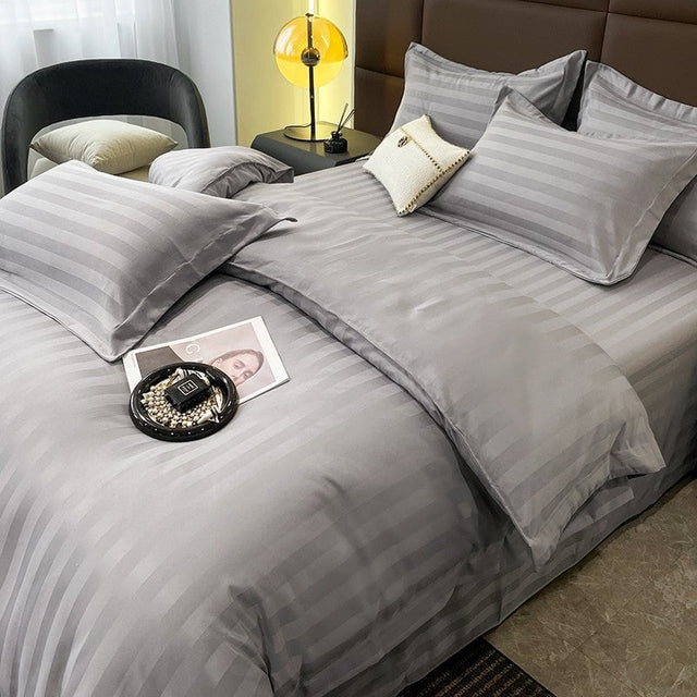 Nordic Luxe Hotel Striped Duvet Cover Set (Organic Cotton, 600 TC)