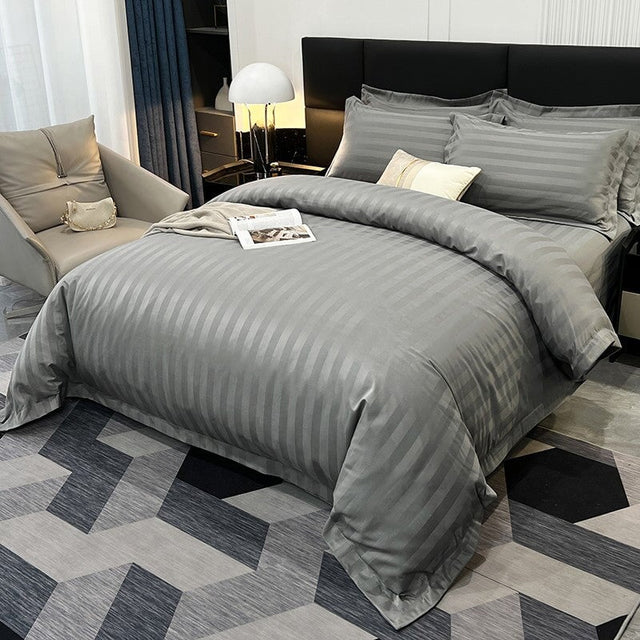 Nordic Luxe Hotel Striped Duvet Cover Set (Organic Cotton, 600 TC)