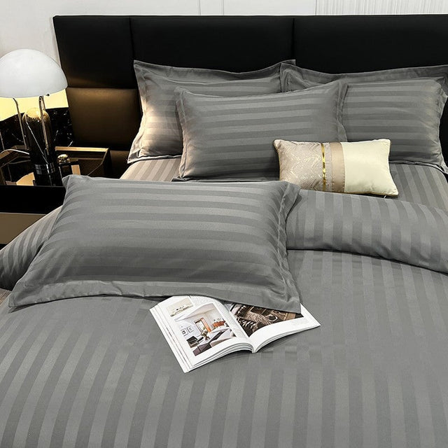 Nordic Luxe Hotel Striped Duvet Cover Set (Organic Cotton, 600 TC)