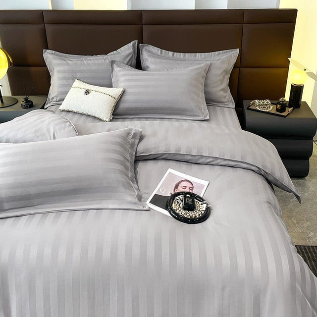 Nordic Luxe Hotel Striped Duvet Cover Set (Organic Cotton, 600 TC)