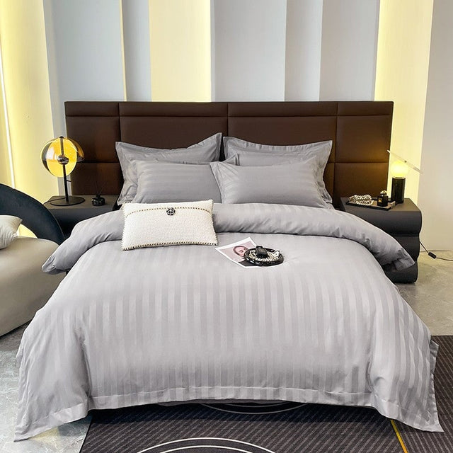 Nordic Luxe Hotel Striped Duvet Cover Set (Organic Cotton, 600 TC)