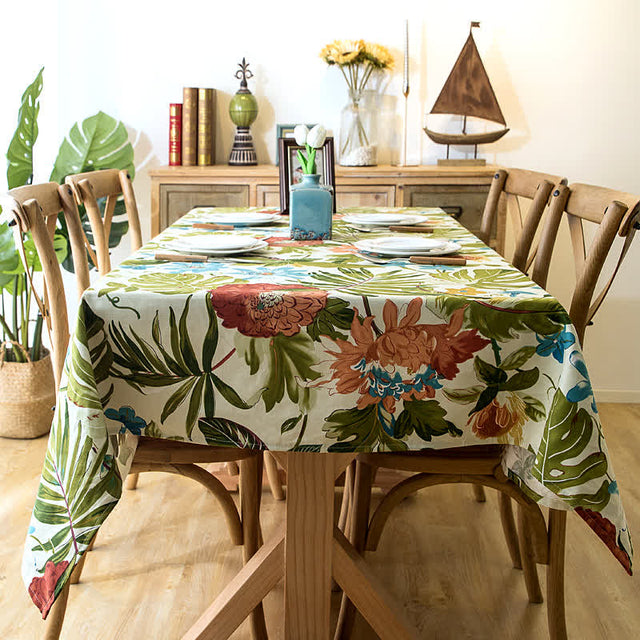 Tropical Rainforest Monstera Pure Cotton Tablecloth-2