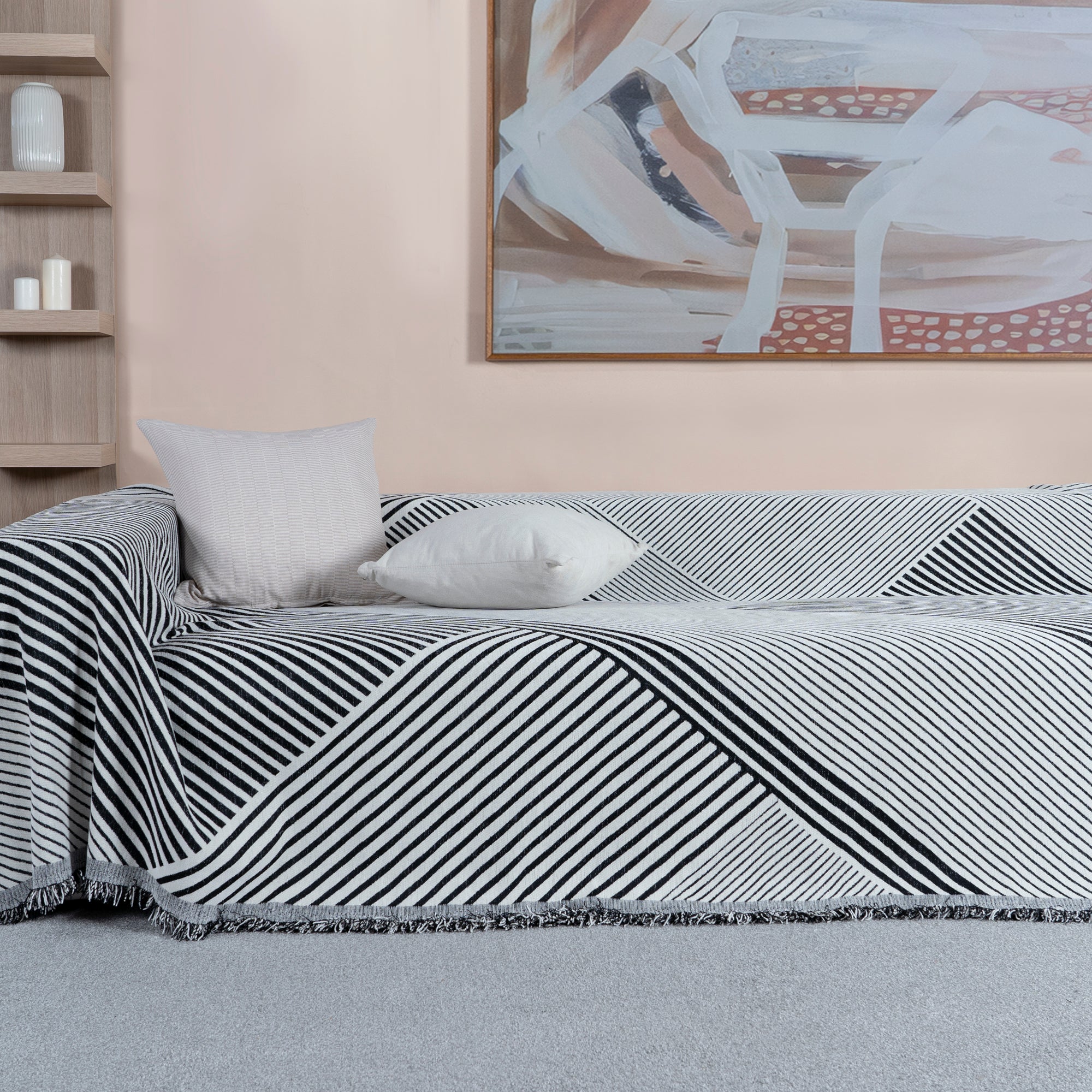 Black Geometric Reversible Sofa Cover - Modern, Stylish & Durable Sofa Protection