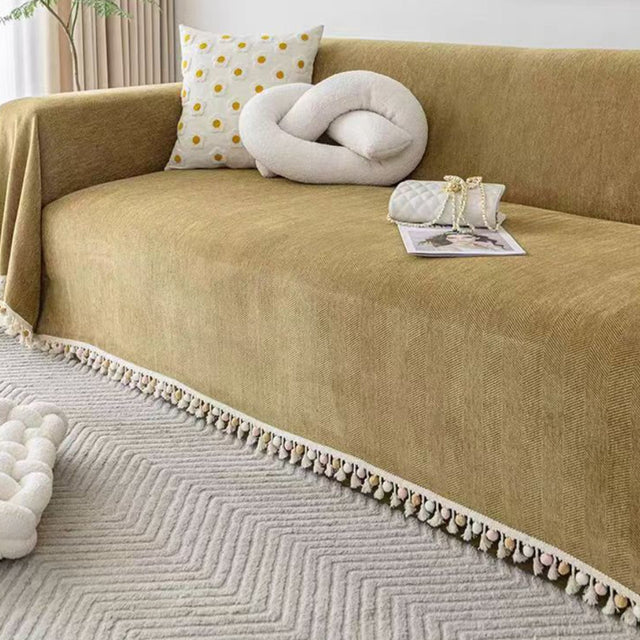 Pet Friendly Herringbone Tassel Luxe Sofa Cover - Modern, Stylish & Durable Sofa Protection